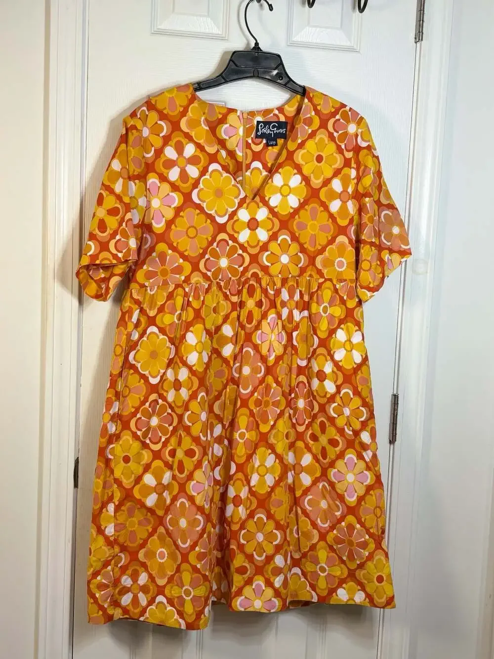 Lesley Evers Retro Floral Print V-Neck Babydoll Mini Dress